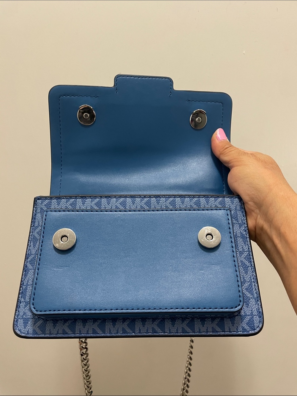 Michael Kors Blue Signature Shoulder or Crossbody bag with Silver Hardware - Picture 15 of 16